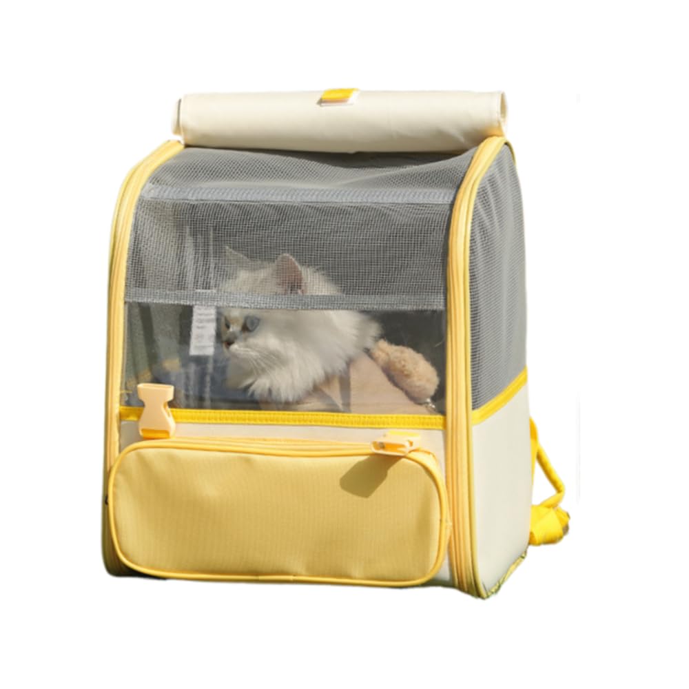 ペットバッグ 猫キャリーバッグ ペットケース 避難 災害 おしゃれ リュック ソフトペットキャリー 布製メッシュ お出かけ 猫 犬 リュック 飛び出し防止 旅行 通院 (イエロー)|NeoMart