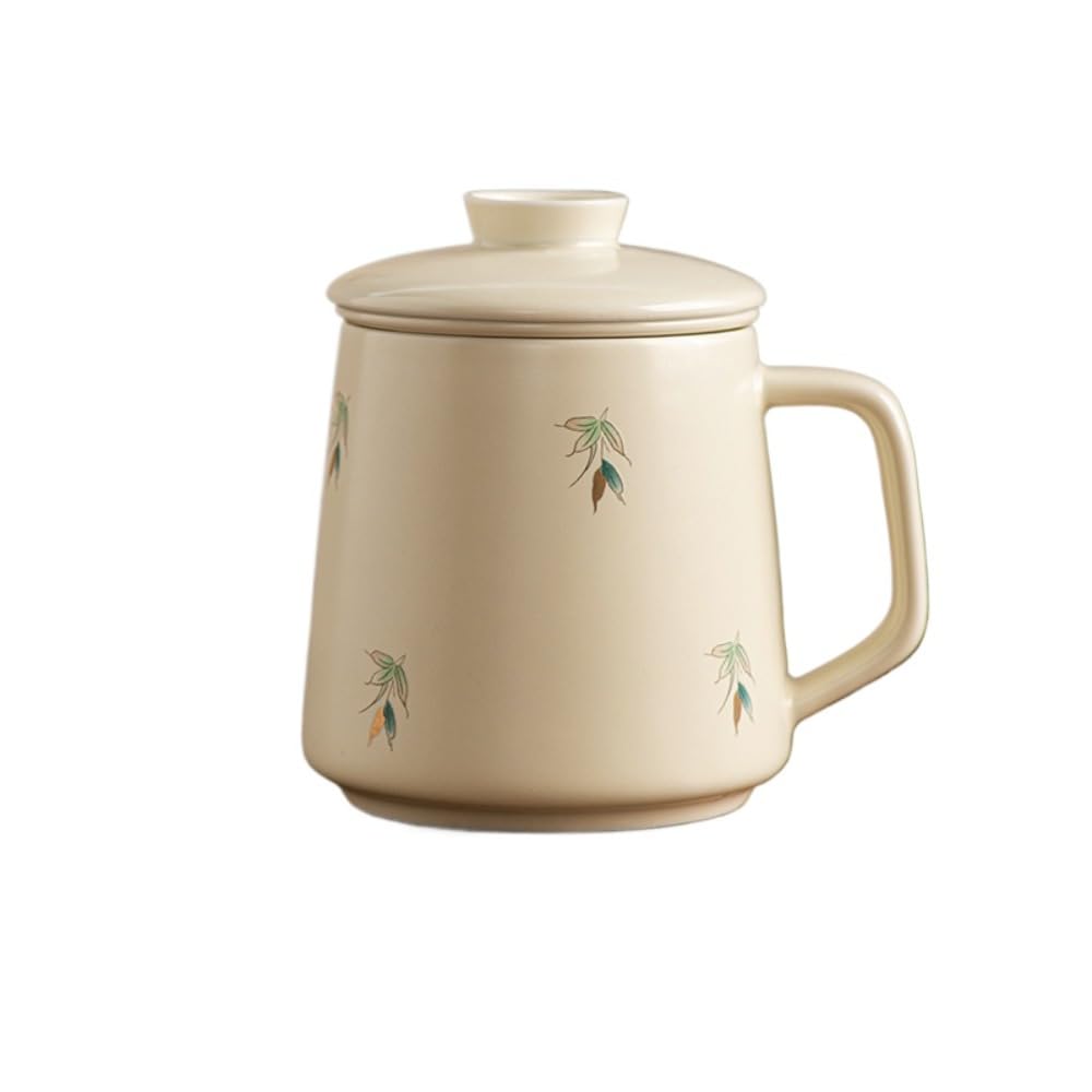 茶こし付き蓋つきマグカップ陶器製茶水分離大容量オフィス家庭用一人用取っ手付きティーカップ急須 (青葉ラン)｜NeoMart