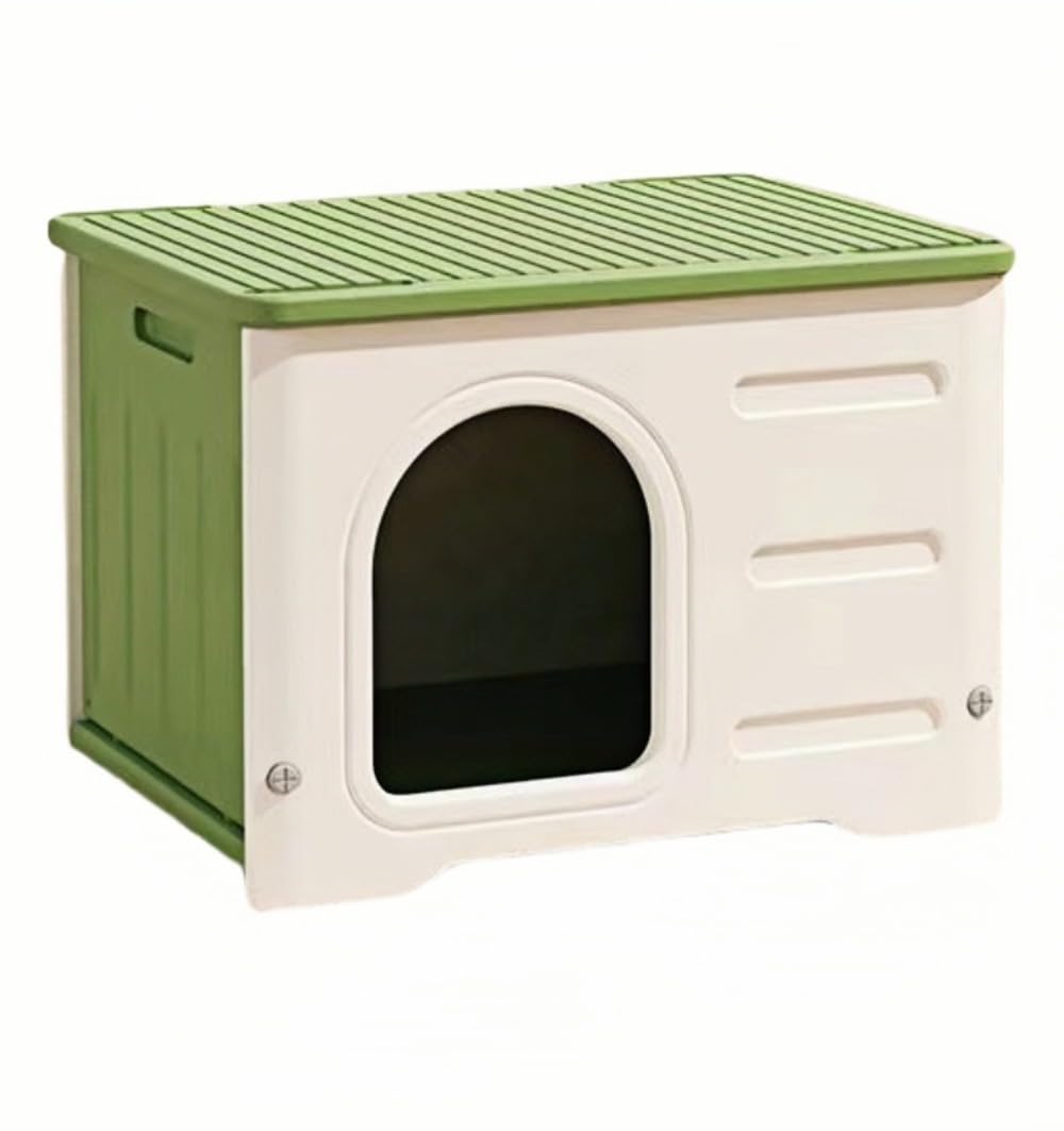 猫 ハウス キャットハウス ペットハウス 小型犬用 プラスチック 猫小屋 屋外 室内 野良猫ハウス オールシーズン 毛布付き 防寒 雨よけ ペット用品 通気性 組み立て 洗える (グリーン)|NeoMart