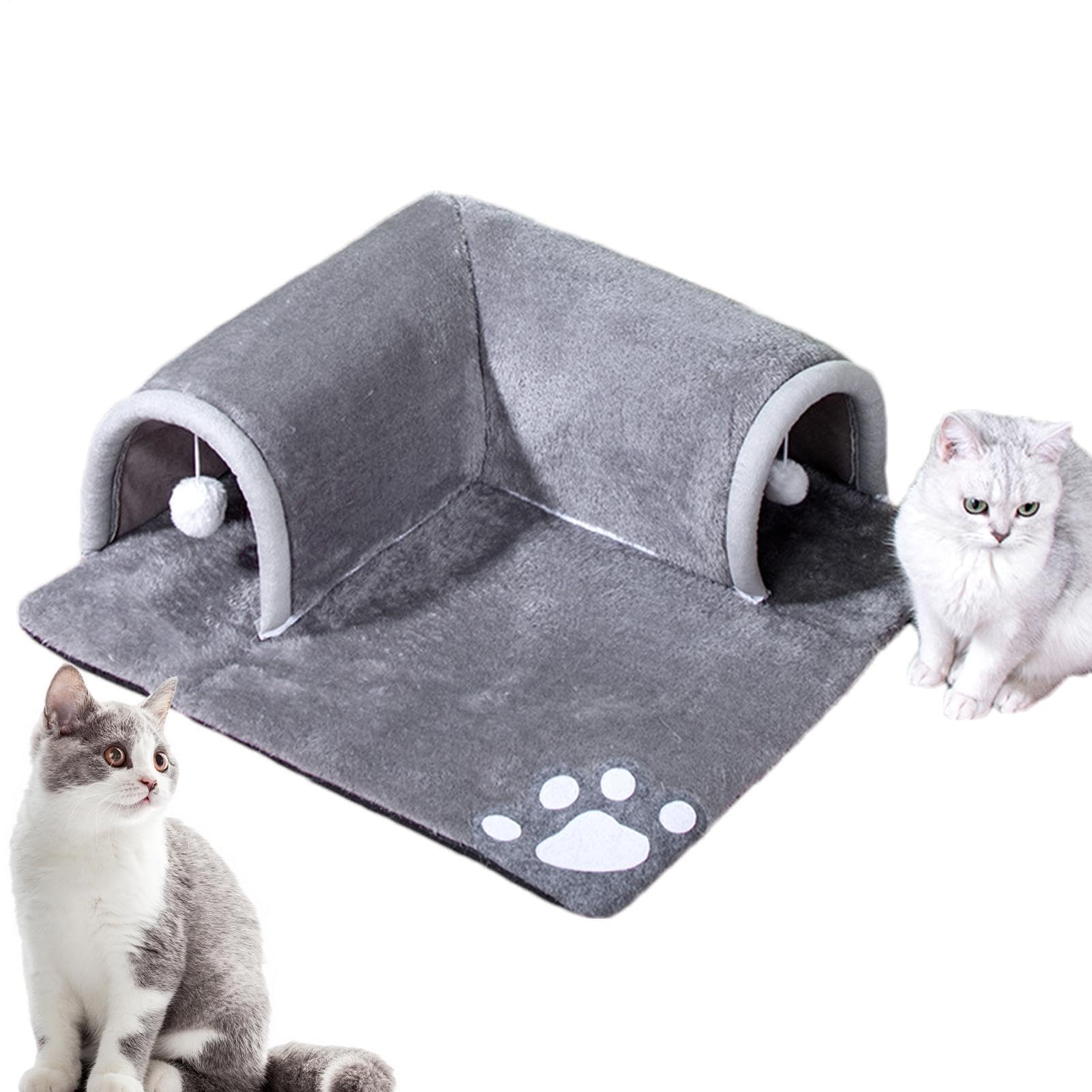 猫用トンネルベッド、吊り下げおもちゃ付き猫用トンネル - ペットペットケイブベッドトンネルケイブベッドトンネル猫チューブおもちゃ,取り外し可能なポータブル猫ベッドベッドプレイトンネルプレイトンネルとマット猫、モルモット、犬、ウサギ、｜NeoMart