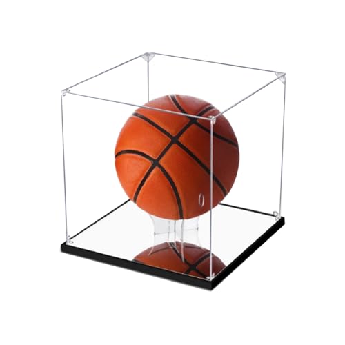 厚手透明アクリル蓋＋木製ベース・ホコリから保護 スポーツボールディスプレイケース 25&times;25&times;25 バスケ・サッカー他多球種対応 積み重ね可能 フィギュア収納にも兼用｜NeoMart