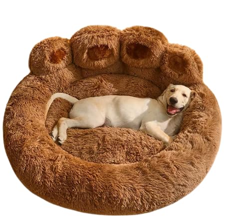 ペットハウス 冬用 洗える 肉球型 直径50-130犬 猫 マット クッション ペットソファ 布団 ふとん 寝具 寝床 布団 ふとん 暖かい ペットハウス 寒さ対策 屋外 犬 猫 小型犬 中型犬 室内用 (カレー色, 直径110)|NeoMart