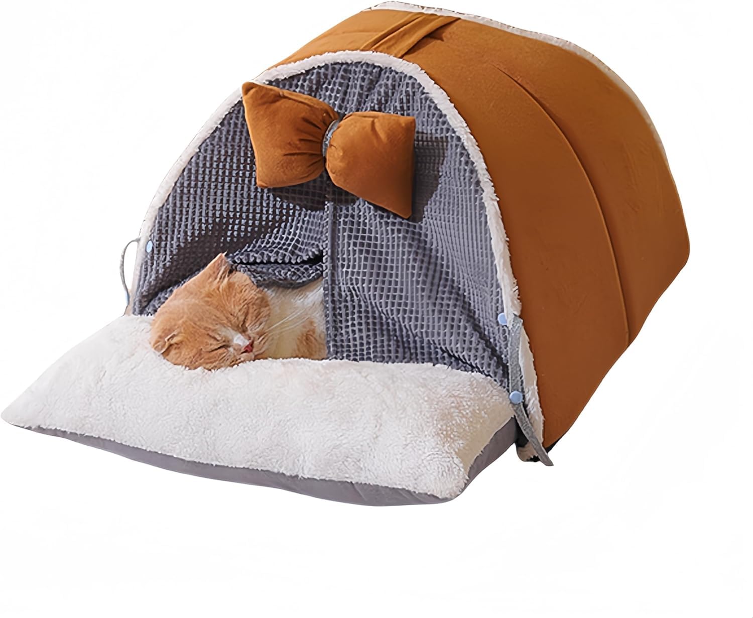 猫ベッド 猫ハウス 冬用 ペットベッド 冬 ドーム 暖かい ふわふわ ラウンド型 犬 ベッド ドーム ハウス カーテンつき ペットクッション ペットマット ペットソファ 厚い 長毛 犬ベッド 小型犬ハウス 小動物用 寒さ対策 滑り止め 防寒 洗濯可能 (カレー色, （57*40*32）)｜NeoMart