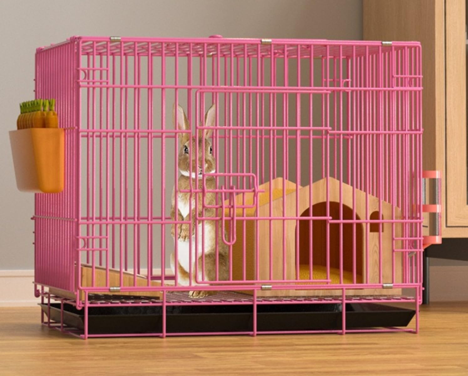 うさぎケージ ウサギ小屋 ウサギおうち 小動物ペットケージ 大きい 広い 屋根付き 折畳み 引き出しトイレ付き 天井扉 脱走防止 組立簡単 掃除簡単 多用途(70*50*60,ファン)|NeoMart