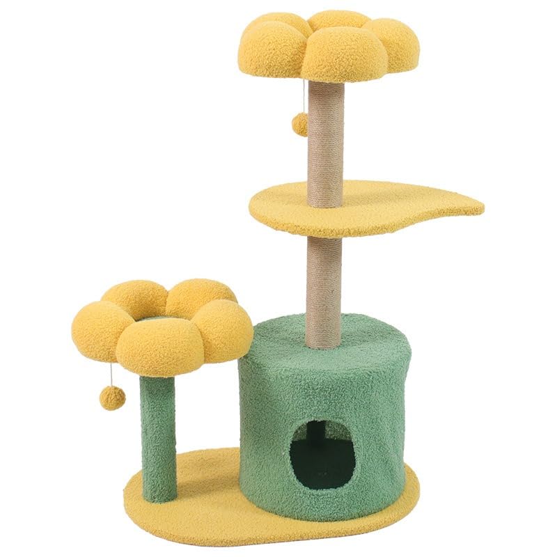小型屋内用猫の木塔 ・ 天然タンポポ繊維の爪掻き板 + ハンモック付きアパート | 猫の登り遊びに欠かせないアイテム。花柄の爪掻き板が特徴的で、可愛らしい外観と心地よい快適感を兼ね備え、ニャンコのための特別な楽園を創り出します!|NeoMart