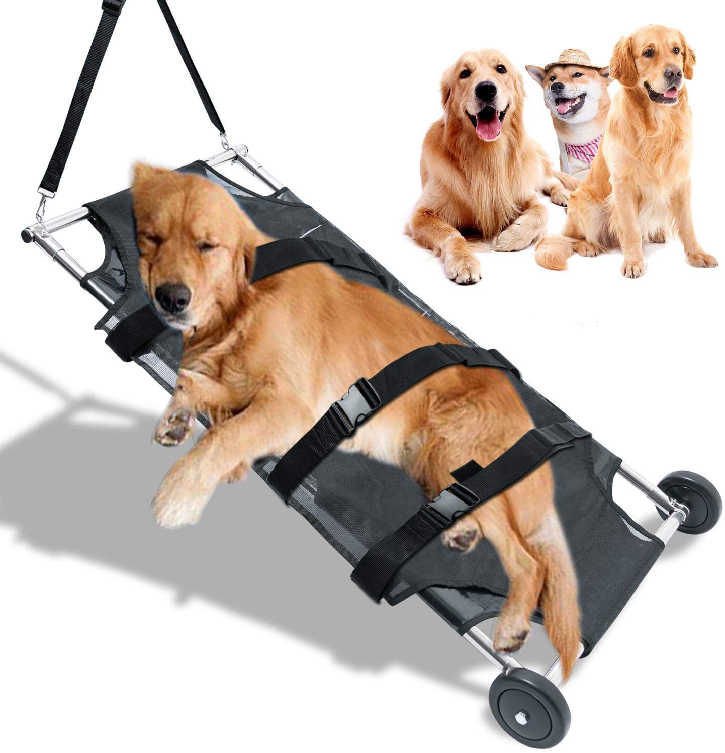 折りたたみ式動物用ストレッチャーペット輸送ステンレス製犬用トロリー、ノイズレスホイール付き4522インチ最大容量250ポンド-獣医用ストレッチャー｜NeoMart