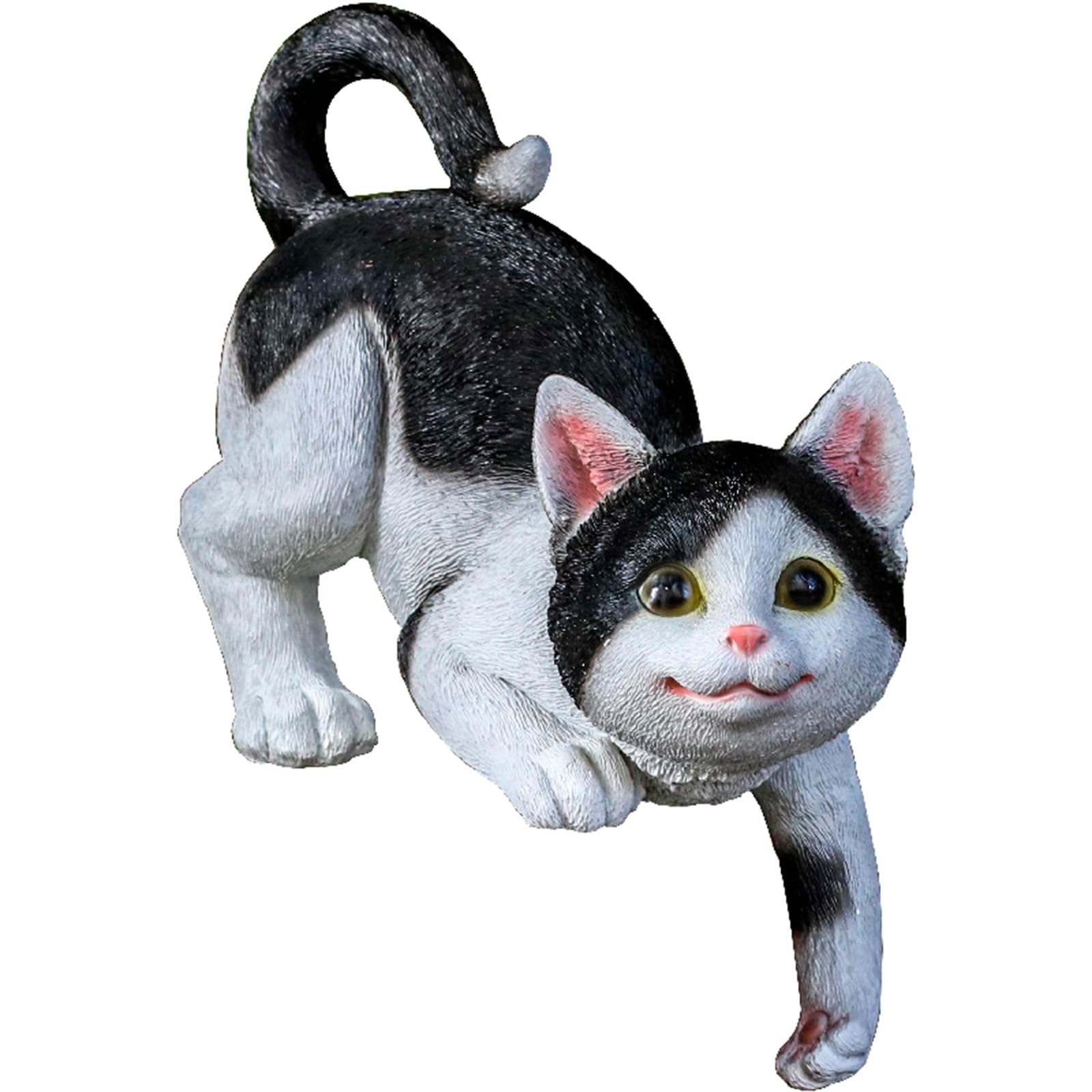黒と白の猫像、庭釣り猫樹脂オーナメント リビングルーム ホームファニチャー アウトドア ガーデンデコレーション 庭｜NeoMart