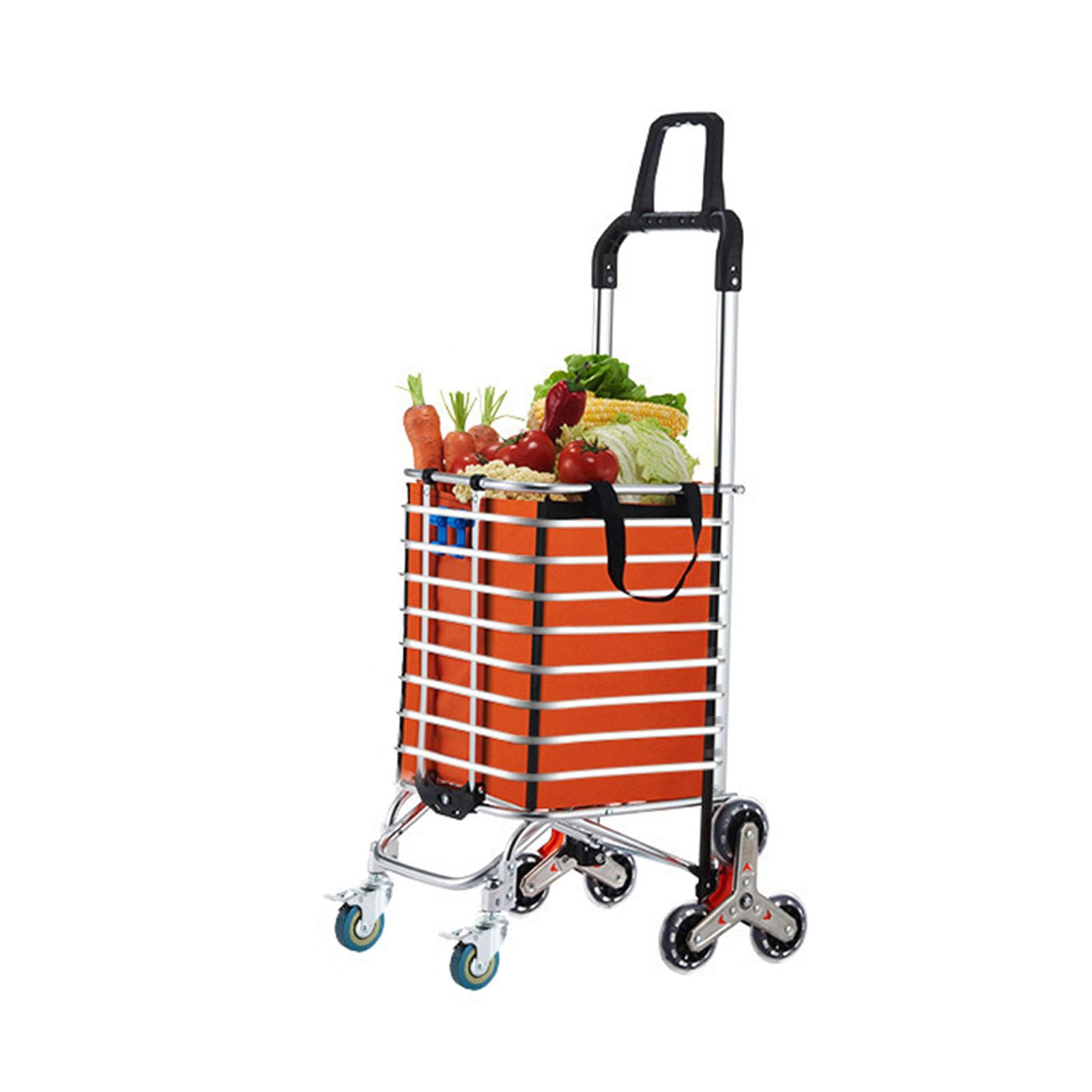 折りたたみ式ショッピングカート 8輪プッシュショッピングカート 階段登り食料品カート 防水 ブレーキ付き前輪 オレンジ|NeoMart