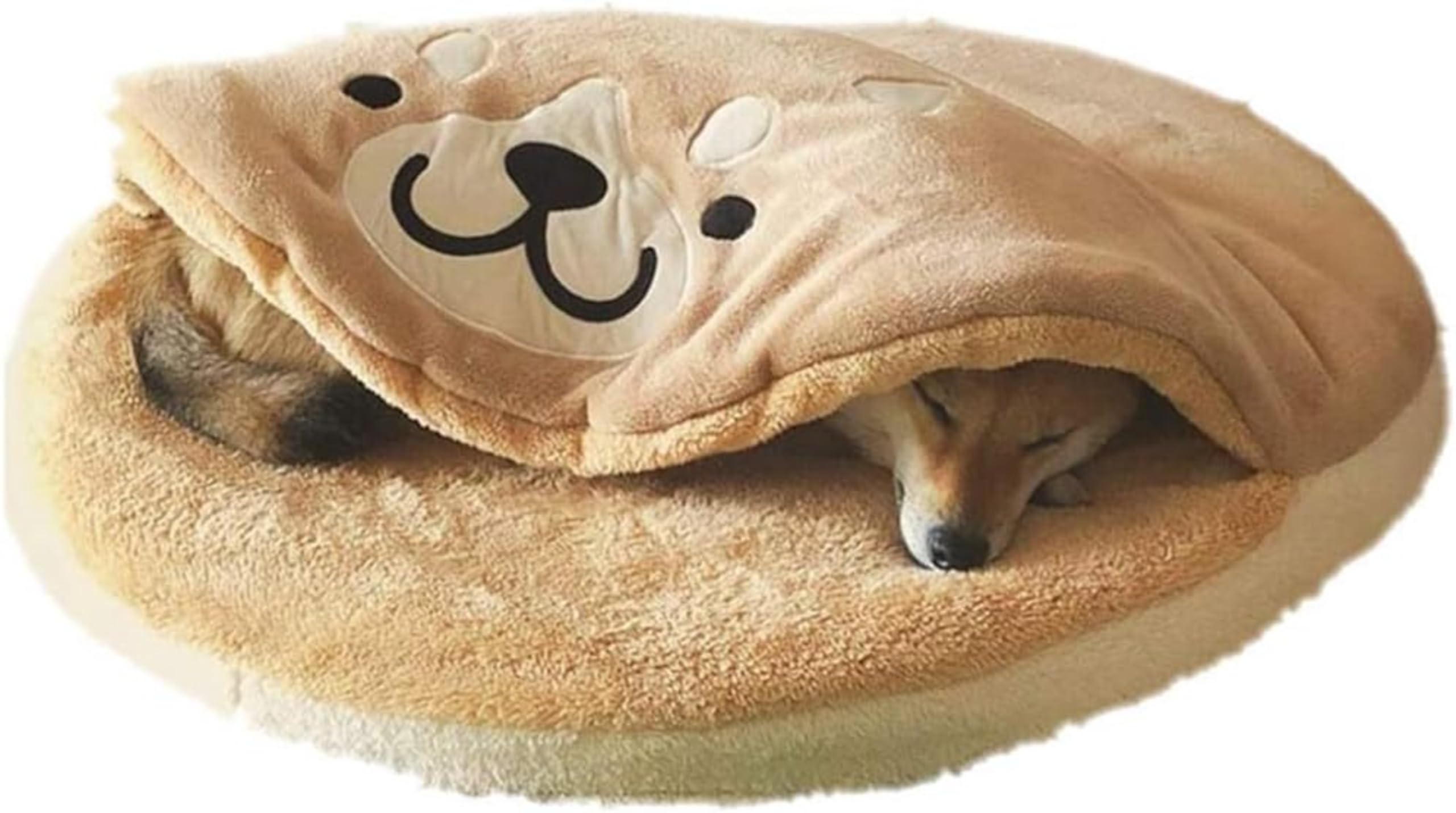 ペットマット ペットクッション柴犬模様 防寒 耐噛み 洗える 円形 大型犬適用 猫兼用 隠れ家 柔らかい 肌触り コンフォート 冬寒さ対策 通年使える 分厚い 多用途 お手入れ簡単 丈夫 ペット用寝袋 (アプリコットイエロー,85*8)｜NeoMart