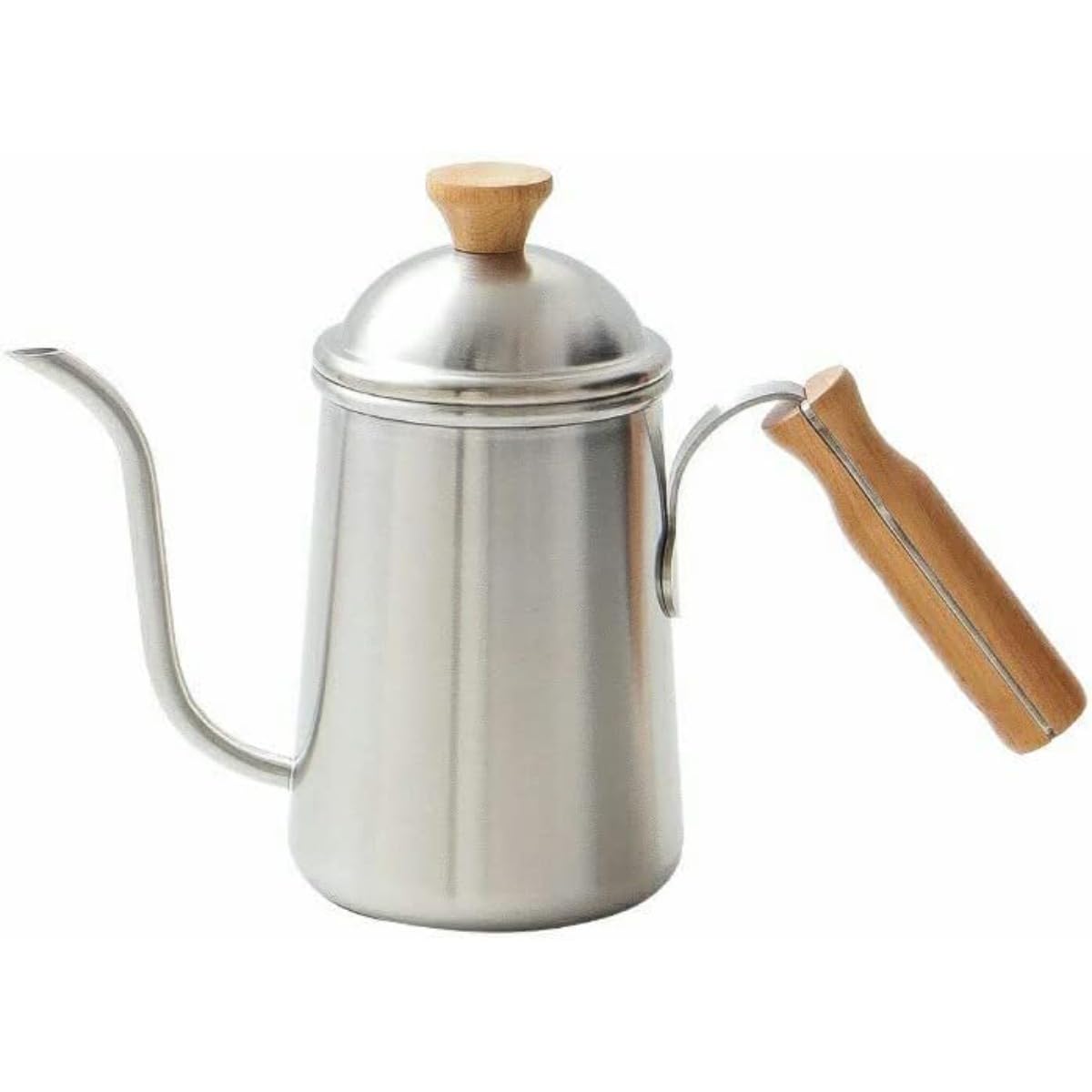 「雫」コーヒードリップポット 珈琲 細口 やかん ドリップケトル 直火対応 コーヒーケトル 直火 珈琲ポット 木製持ち手 人気 おしゃれ 650 コーヒーポット (シルバー)｜NeoMart
