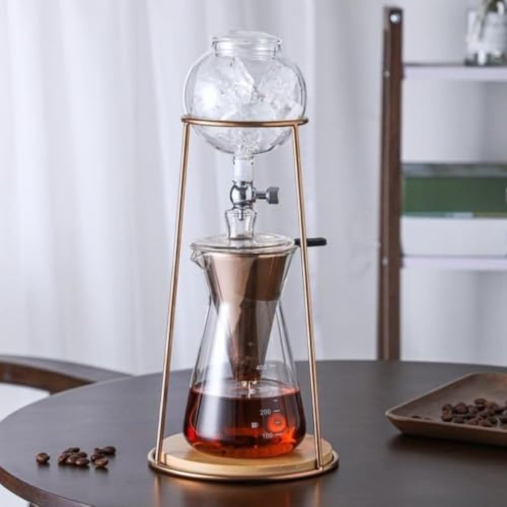 アイスドリップコーヒーポット 水出し式コーヒーマシン ガラス製 家庭用・業務用 コールドブリュー対応 コンパクト設計 キッチン収納簡単 コーヒードリッパー (ローズゴールド)｜NeoMart