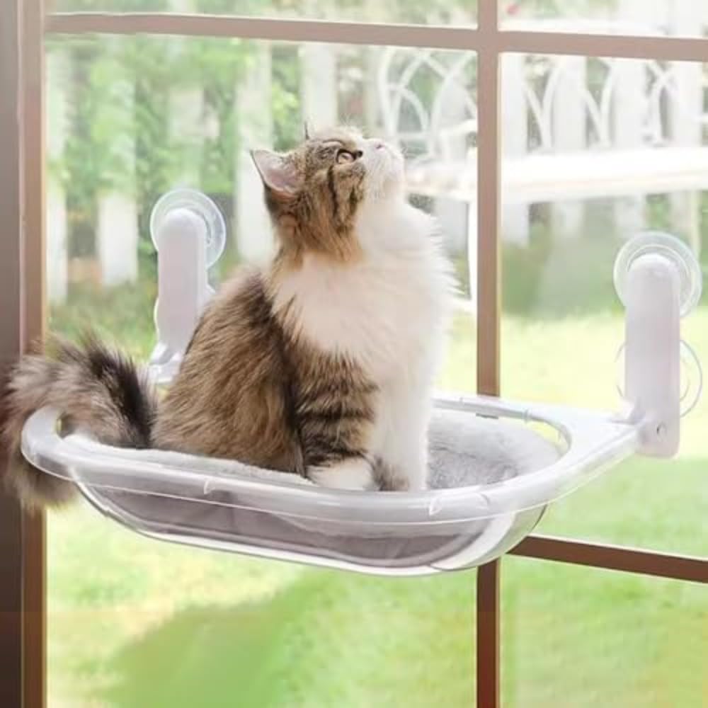 猫用ハンモック 窓掛け 吸盤式 透明 窓ハンモック 四季兼用 日光浴 キャットベッド 洗える 室内用 猫ベッド ネコ用 休憩 運動 ストレス解消 簡単取り付け (クッションあります)｜NeoMart