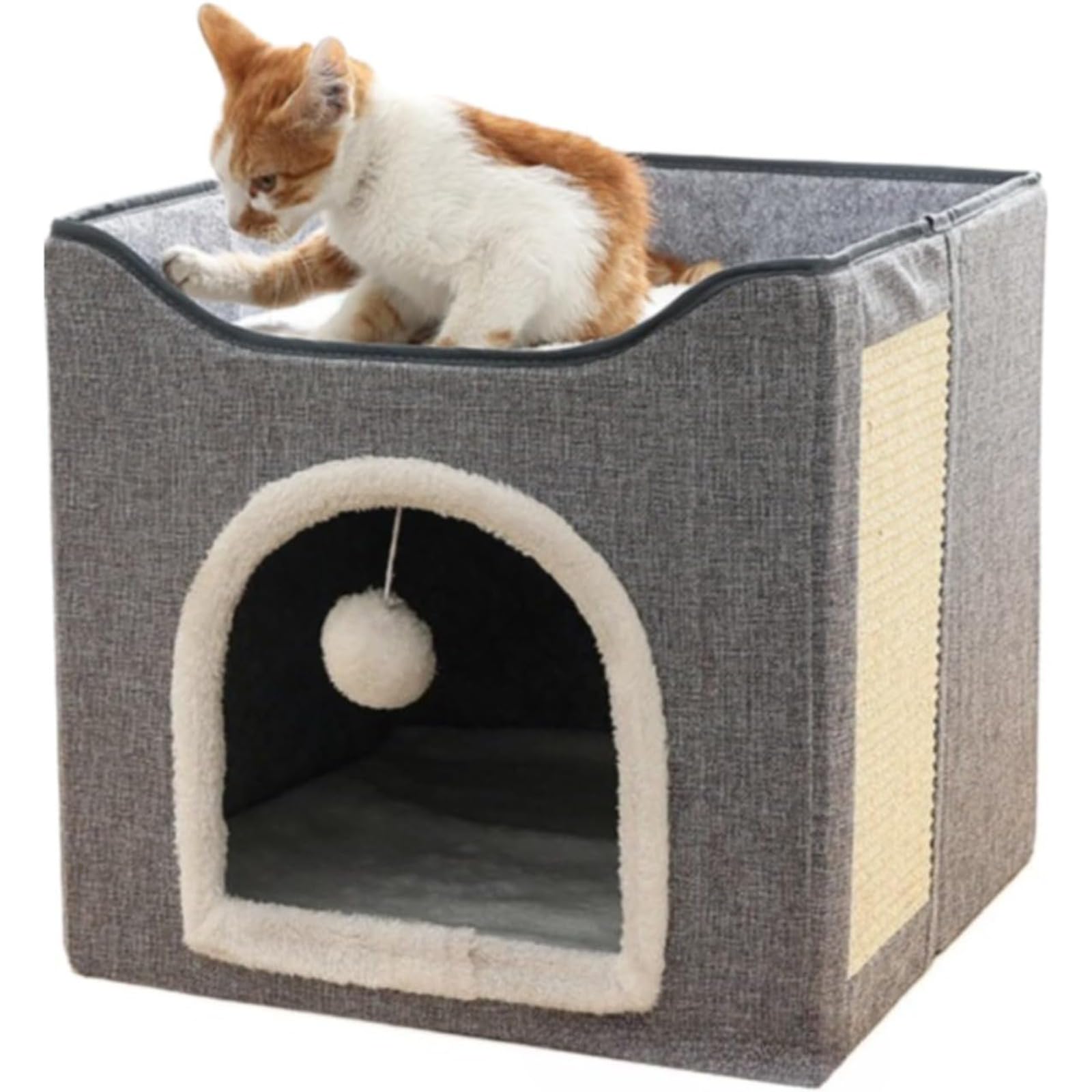 キャットハウス 多頭用 猫ハウス 猫の遊び場 キャットハウス 爪とぎ付き 猫用 キャットタワー 折り畳み 省スペース ペット用ハウス 猫ちゃんが大喜び ペットベッド おしゃれで実用 組立簡単 ストレス解消 (グレー,平屋建て)|NeoMart