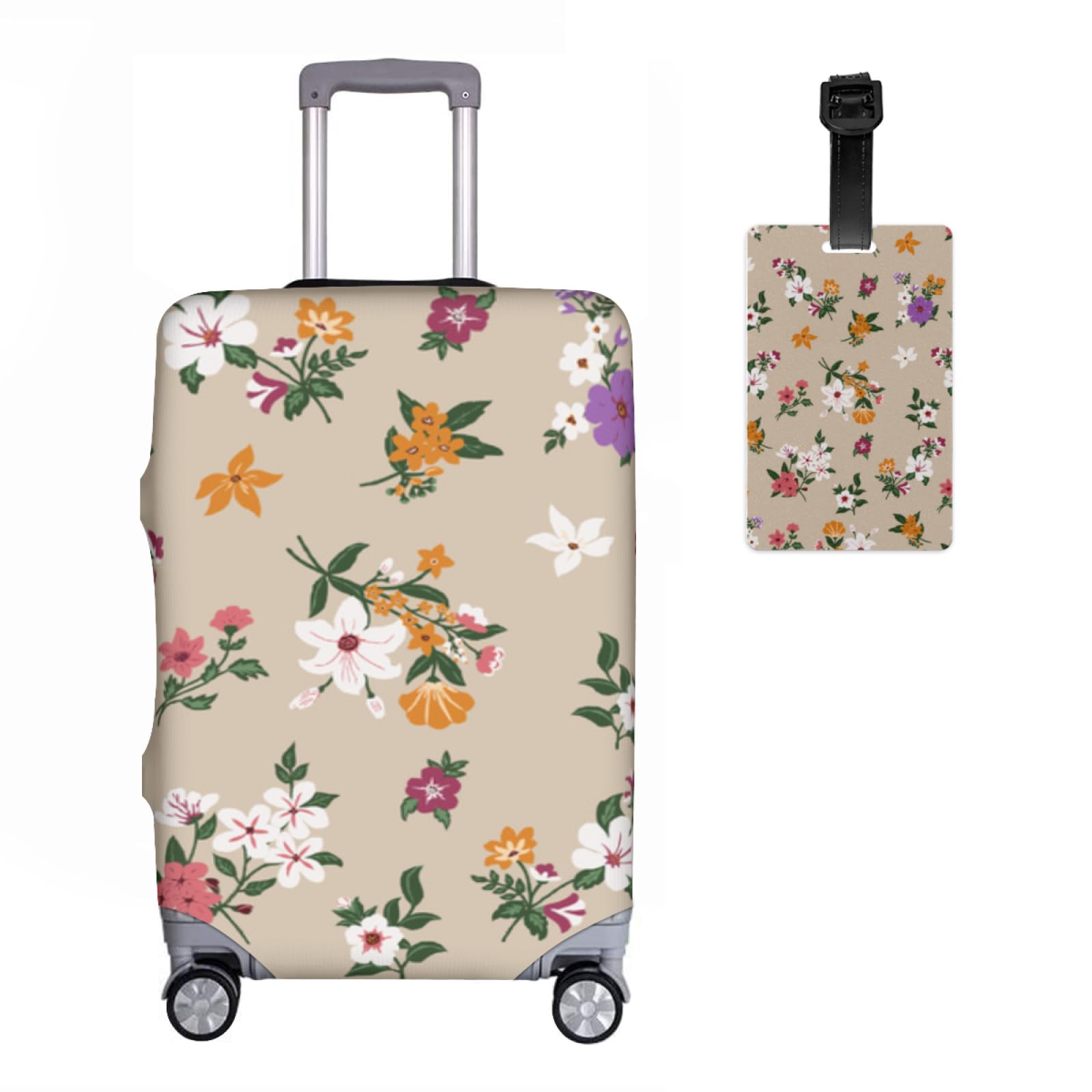 スーツケースカバー 花柄37 キャリーカバー トランクカバー ネームタグ付き 荷物タグ ラゲッジカバー お荷物カバー ラベルダストカバー 防塵カバー 伸縮素材 洗濯可 傷防止 出張用 旅行 軽量 L｜NeoMart