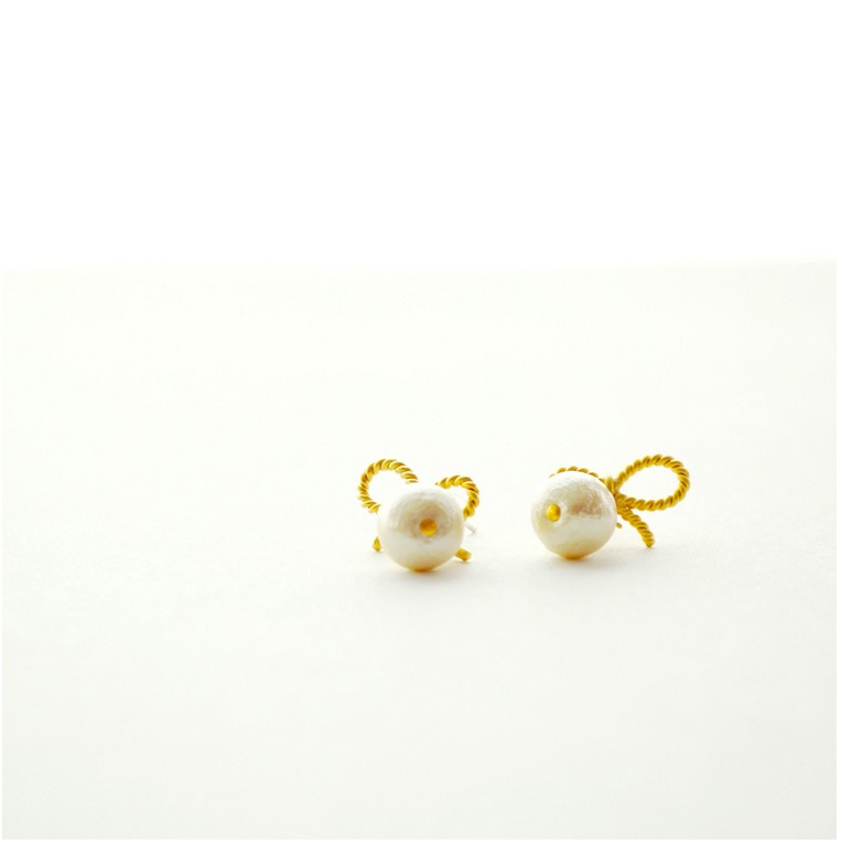 Naotjewelry Cotton Pearl Earrings Women S Gold Gift Cotton Pearl Earrings Women S Gold Gift Simple Christmas Birthday Memorial Day Twist Ribbon Pierce