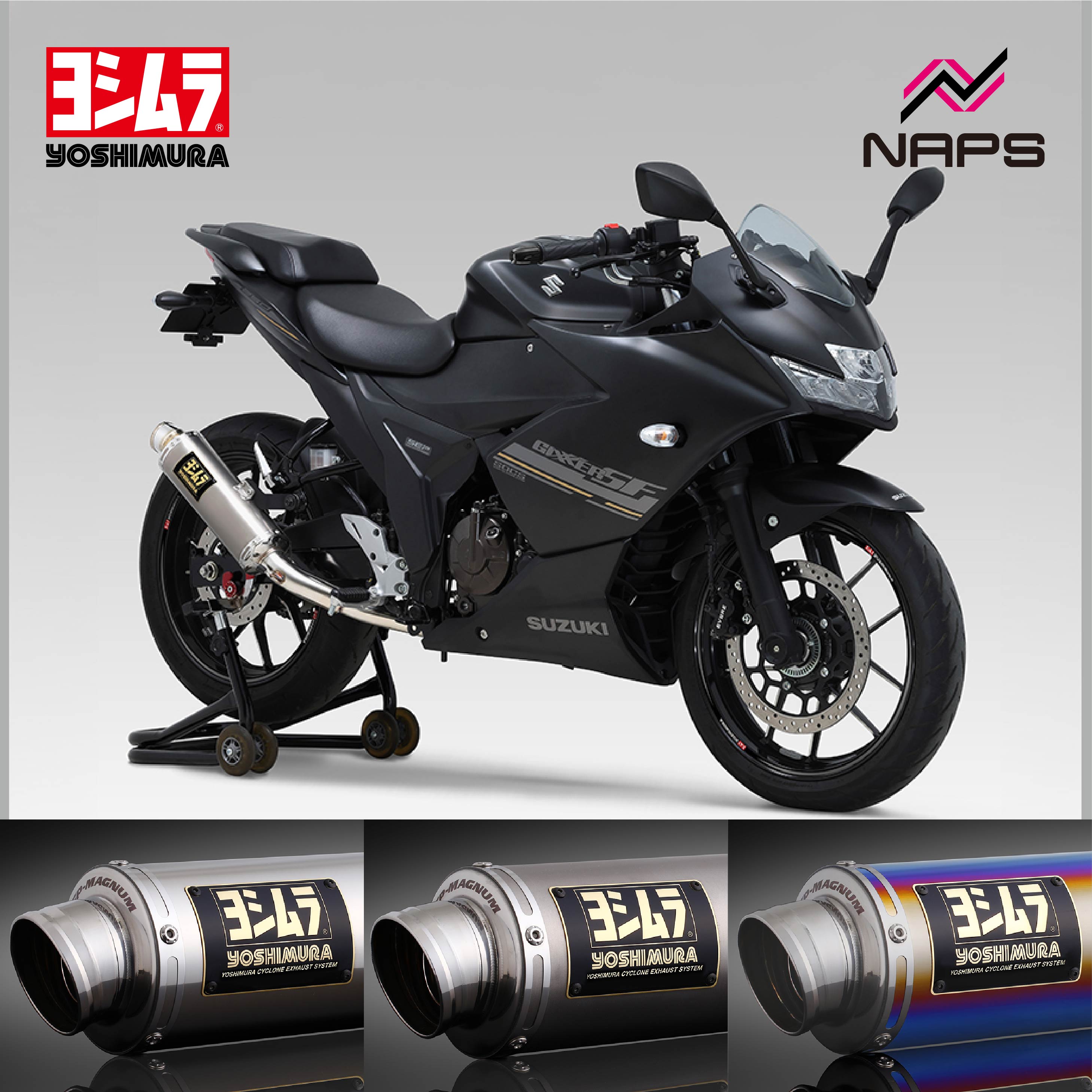 YOSHIMURA ヨシムラ 機械曲GP-MAGNUM 105 サイクロン EXPORT SPEC 政府認証 フルエキゾーストマフラー GIXXER250 (23~25) GIXXER SF250 (23~25) V-STROM250SX (23-25)｜ナップス店