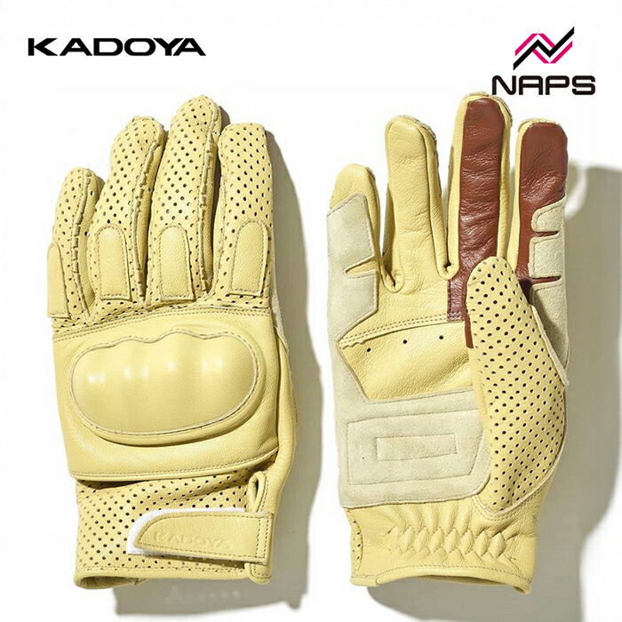 KADOYA カドヤ 3353 NKG-SP2 レザーグロープ ベージュ パンチングレザー サマー 春夏 ショート ナックルガード 本革 牛革 山羊革 ゴートスキン スマホタッチ バイク用