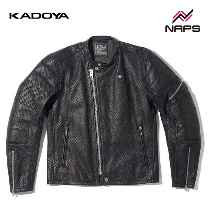 KADOYA カドヤ 1638 SW-BANSHEE レザージャケット ブラック パンチングレザー パデッドデザイン ライダース スリム プロテクター装着可能 ベンチレーション 通気性 牛革 本革 革ジャン バイク用｜ナップス店