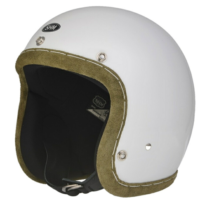 DIN MARKET ディンマーケット 【SHM】Lot-112 ハンドステッチ [HAND STITCH] ジェットヘルメット ホワイト/アイボリーグリーントリム｜ナップス店