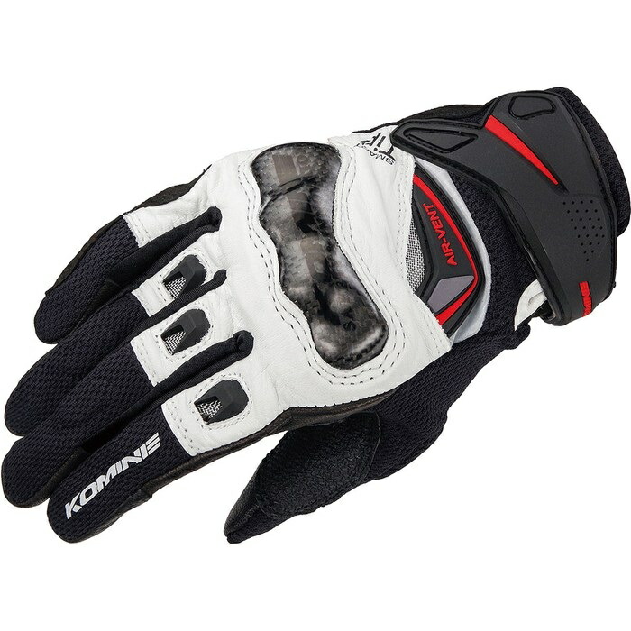 KOMINE コミネ GK-224 カーボンプロテクトレザーメッシュグローブ White/Black