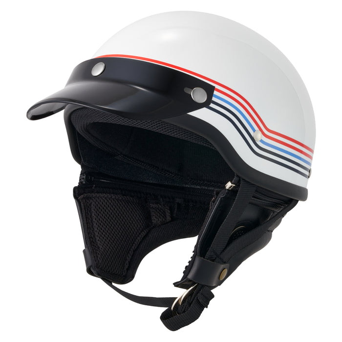MARUSHIN マルシン MCH5 MZ-HALF (エムゼットハーフ) ハーフヘルメット フリーサイズ (57-60cm未満) ストライプ ホワイト|ナップス店