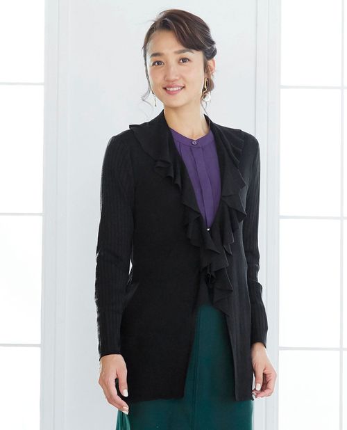 完成品 カーディガン ボレロ 大きいサイズ 母 ママ トップス レディース 上品 オフィス ビジネス フォーマル ウォッシャブル 紺 ネイビー レッド 黒 ブラック 長袖 フリル襟ニットカーディガン ニット Naracamicie Outlet カミーチェ ナラ Eastgategroup Ge