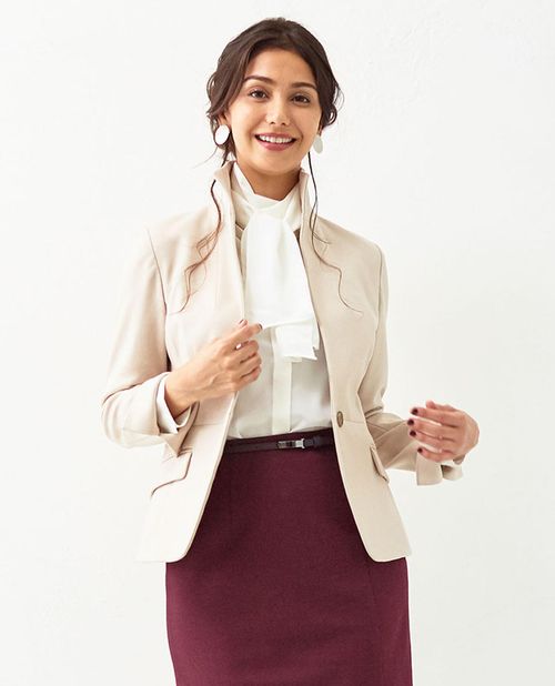 クリスマスツリー特価 フォーマル 紺 ネイビー ベージュ グレー 長袖 セットアップスーツ対応 バーズアイスタンドカラージャケット Outlet カミーチェ ナラ Naracamicie 母 ママ スーツ セレモニー トップス レディース オフィス 30 92 21 118 Www