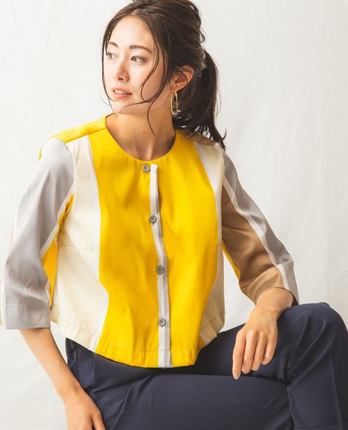 レビュー高評価のおせち贈り物 シャツ ブラウス トップス レディース 上品 オフィス ビジネス フォーマル ブルー オレンジ イエローグリーン イエロー ストライプ 七分袖 マルチ七分袖ブラウス 母 Outlet カミーチェ ナラ Naracamicie 服装 大きいサイズ 40代