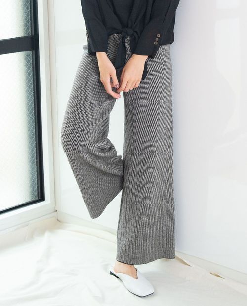 感謝価格 パンツ ニットパンツ レディース 公式 Naracamicie 黒 ブラック グレー 40代 母 ママ デイリー 通勤 オフィス きれいめ 暖かい 着心地良い トレンド 大人カジュアル ヘリボーン ワイド クロップド丈 ボトムス Grupocipsa Com