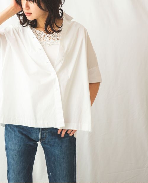 楽天市場 最大00円offクーポン P10倍 50 Off ビッグシルエット半袖シャツ レディース トップス ストレッチ 綿 ホワイト 白 ネイビー 紺 ナラ カミーチェ アウトレット Naracamicie Outlet ナラカミーチェオンラインショップ