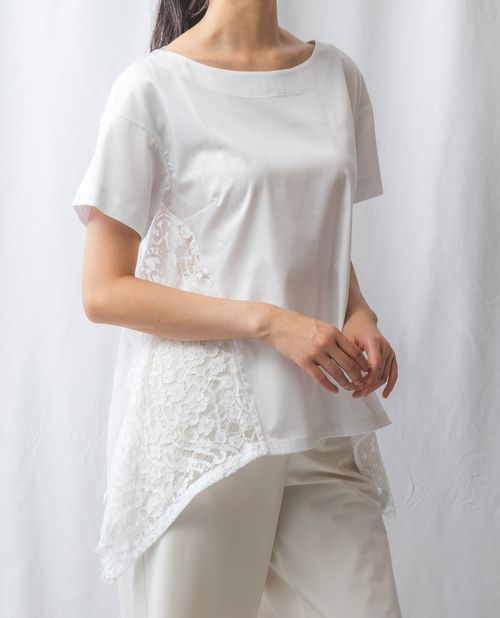 本日限定 Offクーポン セール 30 Off レース使い半袖プルオーバーシャツ レディース トップス ブラウス コットン 大きいサイズ ホワイト 白 ナラ カミーチェ Naracamicie 公式 Letempslev K7a Com