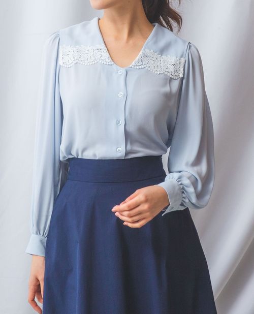 【50%OFF】《 無地 ジョーゼット レース ビッグカラー ブラウス 》 【 ナラカミーチェ 公式】 レディース トップス 長袖 セーラーカラー 大きいサイズ ナラ カミーチェ ナラカミ NARACAMICIE アウトレット 送料無料