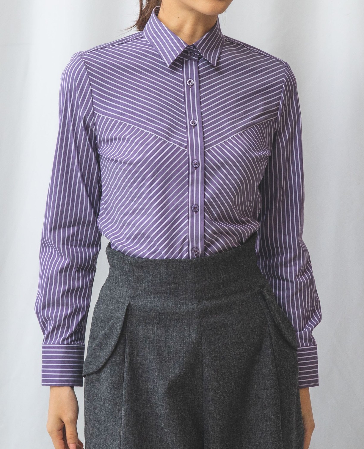 【50%OFF】《 ミラノストライプ ヨーク切替 長袖 シャツ 》 【 ナラカミーチェ 公式】 レディース トップス ストレッチ ストライプ ナラ カミーチェ ナラカミ NARACAMICIE アウトレット 送料無料