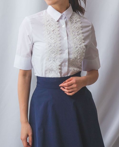 【50%OFF】《 フロント レース ストライプ 半袖 シャツ 》 レディース トップス レギュラーカラー ナラ カミーチェ NARACAMICIE ナラカミ アウトレット 送料無料 8,855円