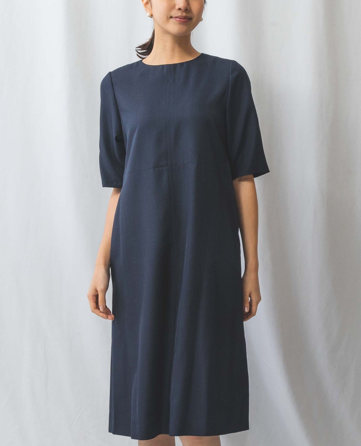 ★今日使える！20%OFFクーポン★【期間限定60％OFF】《【 セットアップ 対応】D/NAVY センターステッチ ワンピース 》 レディース 五分袖 Iライン 濃紺 ナラ カミーチェ NARACAMICIE ナラカミ アウトレット 送料無料