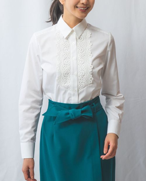 【50%OFF】《ツイルフロント レース シャツカラー 長袖 シャツ 》 レディース トップス ブラウス ホワイト レギュラーカラー ナラ カミーチェ NARACAMICIE アウトレット 送料無料