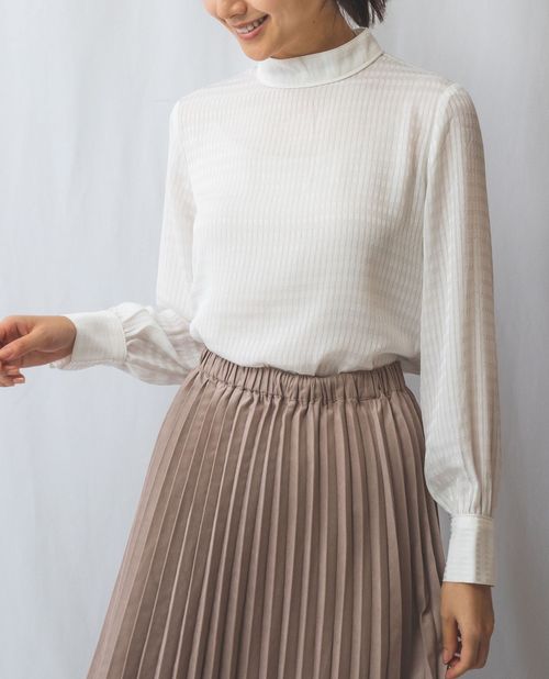 ★開始28h!20%OFFクーポン配布中★【期間限定60%OFF】《シャドーストライプパイピング長袖ブラウス 》 レディース トップス ハイネック ふっくら袖 微光沢 ナラ カミーチェ NARACAMICIE アウトレット 送料無料