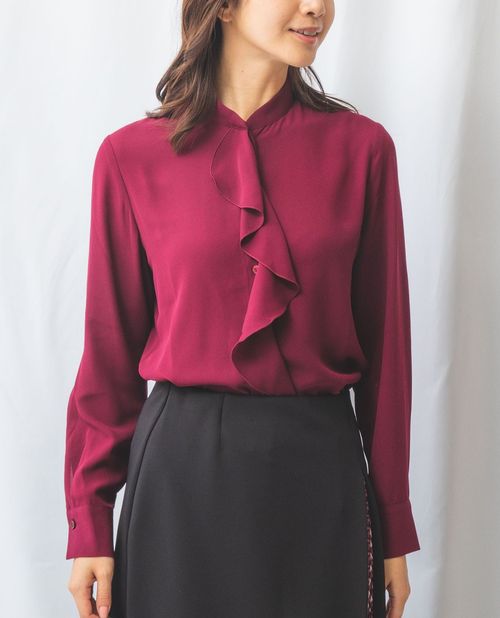 【50%OFF】《ジョーゼット アシメ フリル 長袖 ブラウス 》 レディース トップス バンドカラー 上品 華やか ナラ カミーチェ NARACAMICIE アウトレット 送料無料