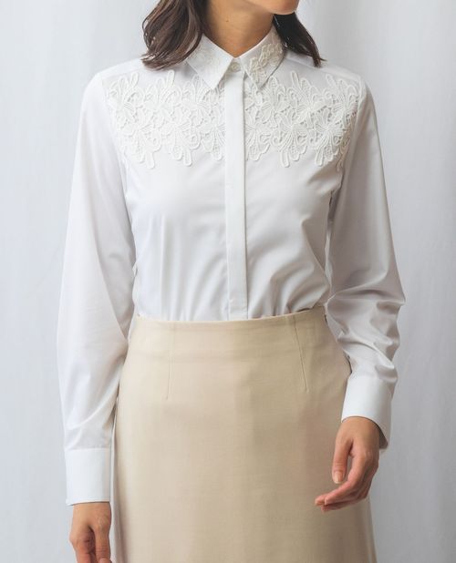 【再値下★50%OFF】《レース シャツカラー 長袖 シャツ 》【 ナラカミーチェ 公式】 レディース トップス レギュラーカラー 美シルエット きちんと ナラ カミーチェ 送料無料|ナラカミーチェオンラインショップ