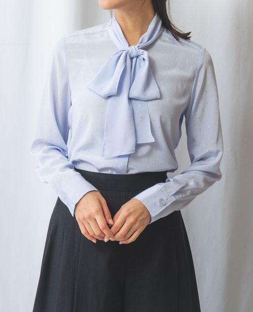 ★開始28h！20%OFFクーポン配布中★【期間限定55％OFF】《 ドット デシン ボウタイ 長袖 ブラウス 》 レディース トップス ふんわり 華やか 上品 無地見え ナラ カミーチェ NARACAMICIE ナラカミ アウトレット 送料無料