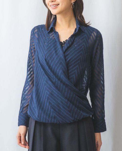 ★開始28h！20%OFFクーポン配布中★【期間限定55％OFF】《 ジャガード 長袖 カシュクール 》 レディース トップス ブラウス シャツ シアー ヘリンボーン 大きいサイズ ナラ カミーチェ NARACAMICIE ナラカミ アウトレット 送料無料