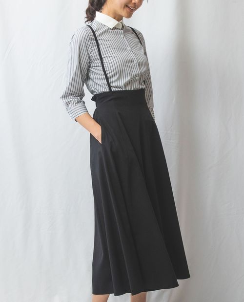 《トロピカルポリエステル サス付き フレアパンツ 》レディースボトムス パンツ サスペンダー ポケット ハイウエスト 【 ナラカミーチェ 公式】 ナラ カミーチェ 送料無料|ナラカミーチェオンラインショップ