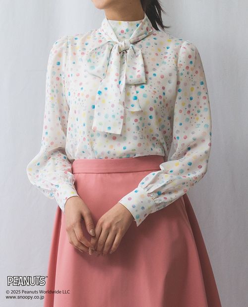★開始28h！20%OFFクーポン配布中★【期間限定55％OFF】《【 PEANUTS コラボ】シャボン玉柄リボン付き ジョーゼット 長袖 ブラウス 》レディーストップス スヌーピー ボウタイ NARACAMICIE ナラカミ アウトレット 送料無料