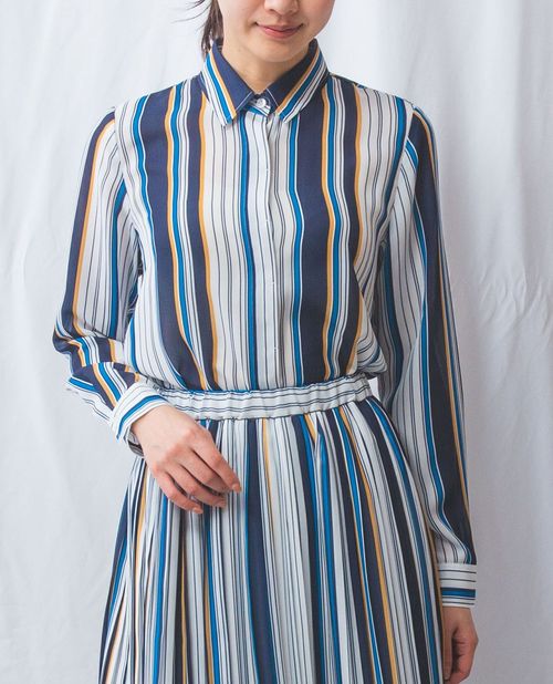 ★7/22~新規限定15%OFFクーポン★【期間限定タイムセール60%OFF】《【セットアップ対応】マルチ ストライプ 長袖 シャツ 》レディーストップス セットアップ ワンピース見え 着回し NARACAMICIE ナラカミ アウトレット 送料無料|ナラカミーチェオンラインショップ
