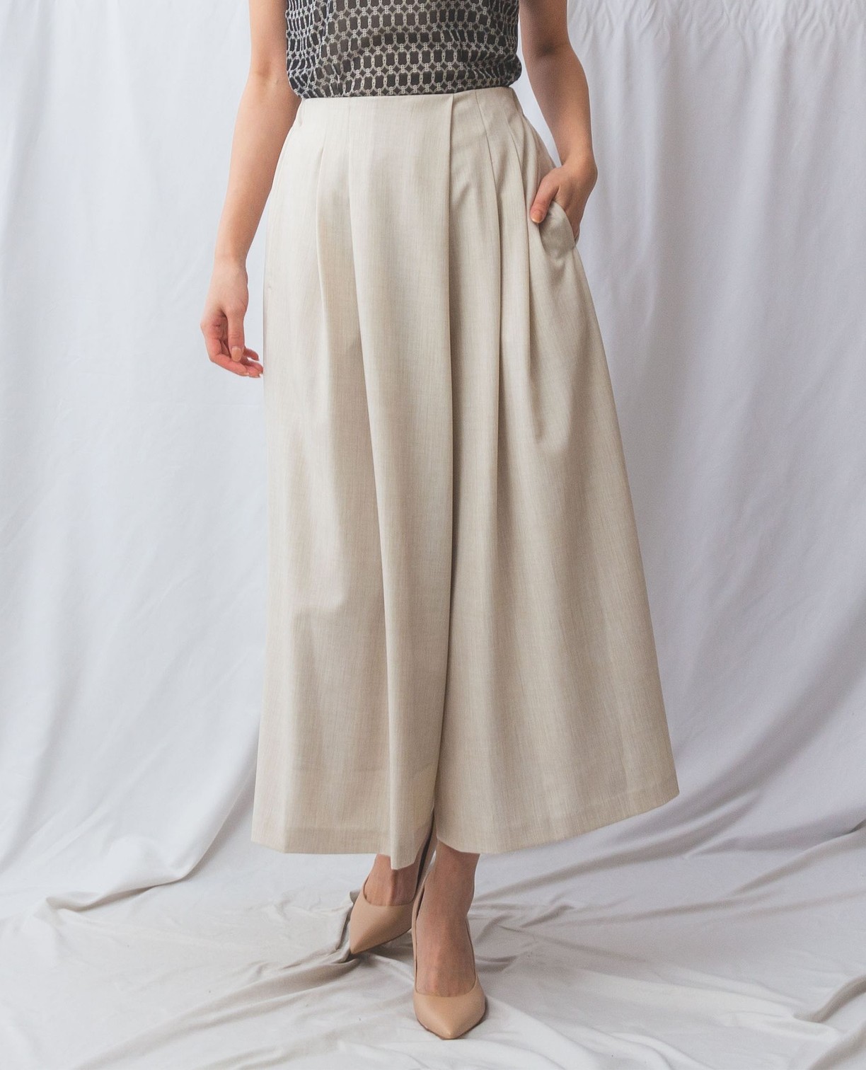 【30%OFF】《【セットアップ対応】麻調合繊 ワイドパンツ 》レディースボトムス パンツ スカート見え 上品 後ろゴム セットアップ ナラ カミーチェ NARACAMICIE ナラカミ アウトレット 送料無料