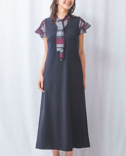 【50%OFF】《アクアスーティング ジャンパースカート 》レディースワンピース スカート Aライン ボウタイブラウス レイヤード ひざ下丈 カミーチェ NARACAMICIE ナラカミ アウトレット 送料無料