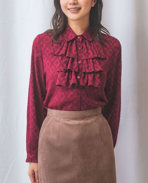 【50%OFF】《カット ジャガード 3段フリル 長袖 ブラウス 》レディーストップス フリル 華やか フェミニン ジャカード ナラ カミーチェ NARACAMICIE ナラカミ アウトレット 送料無料 9,900円
