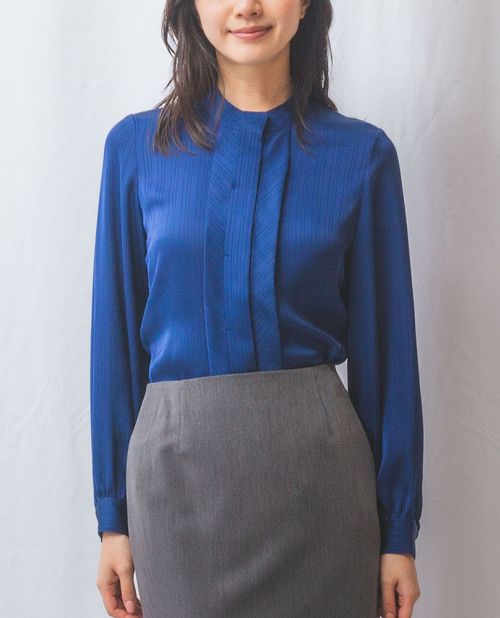 【30%OFF】《サテンストライプフロントタック 長袖 ブラウス 》レディーストップス 無地見え サテン 光沢 上品 ノーカラー ナラ カミーチェ NARACAMICIE ナラカミ アウトレット 送料無料