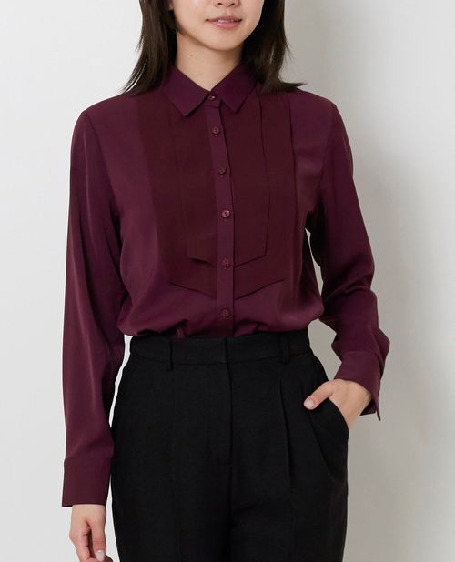 【今夜0時～】 20%OFFクーポン配布中★【50%OFF】《無地ジョーゼットフロント 長袖 シャツブラウス 》レディーストップス シャツ ブラウス 異素材 シンプル ナラ カミーチェ NARACAMICIE ナラカミ アウトレット 送料無料