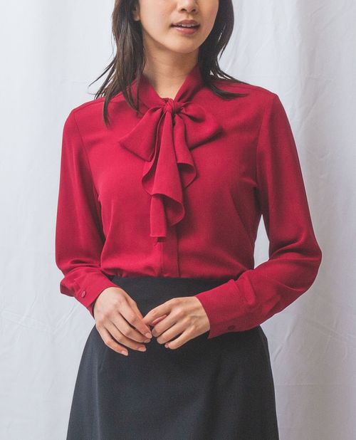 【50%OFF】《無地 ジョーゼット ラッフル ボウタイ 長袖 ブラウス 》レディーストップス ボウタイブラウス 無地 リボン ナラ カミーチェ NARACAMICIE ナラカミ アウトレット 送料無料|ナラカミーチェオンラインショップ